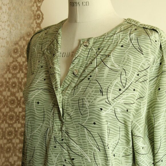 Vintage 1980s 1990s Blouse, Notations Green and Black Tunic - Picture 8 of 10